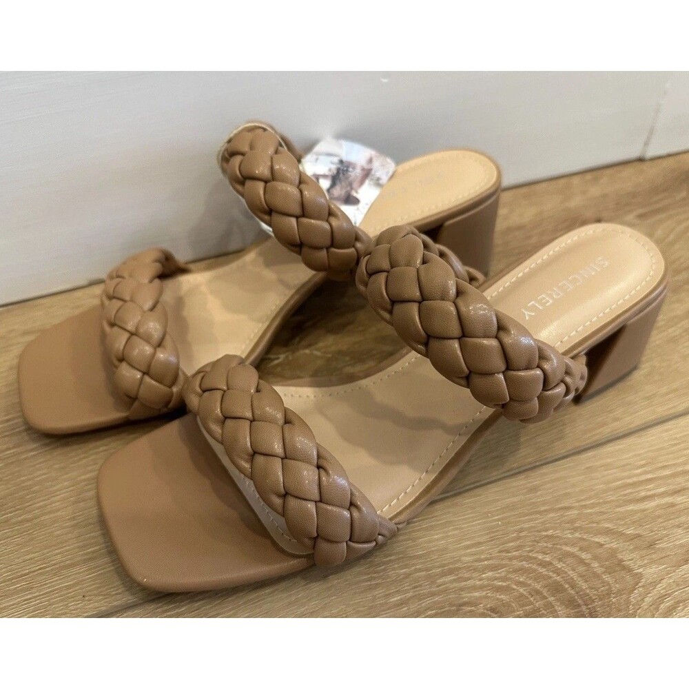 Women’s Sincerely Jules Onyx Braided Two Strap Heeled Sandals Camel Size 9 NWT!